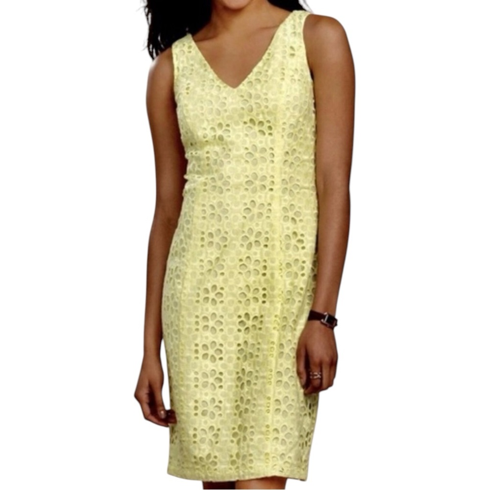 Tommy Hilfiger Yellow Eyelet Sleeveless cotton Sheath Dress Sz: 4